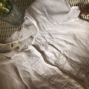 White Chiffon Button Up Embroidered Blouse